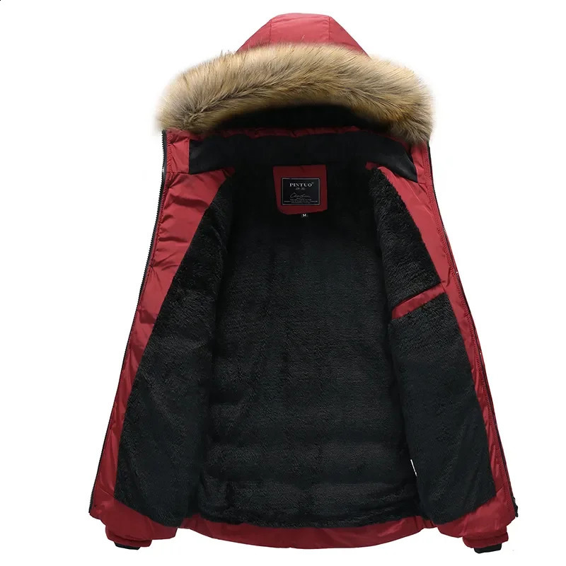 Solid Color Mens Parkas Thicken Warm Coat Fashion Mens Fur Collar Clothing Plus Size Waterproof Hooded Winter Parker Coat 240911
