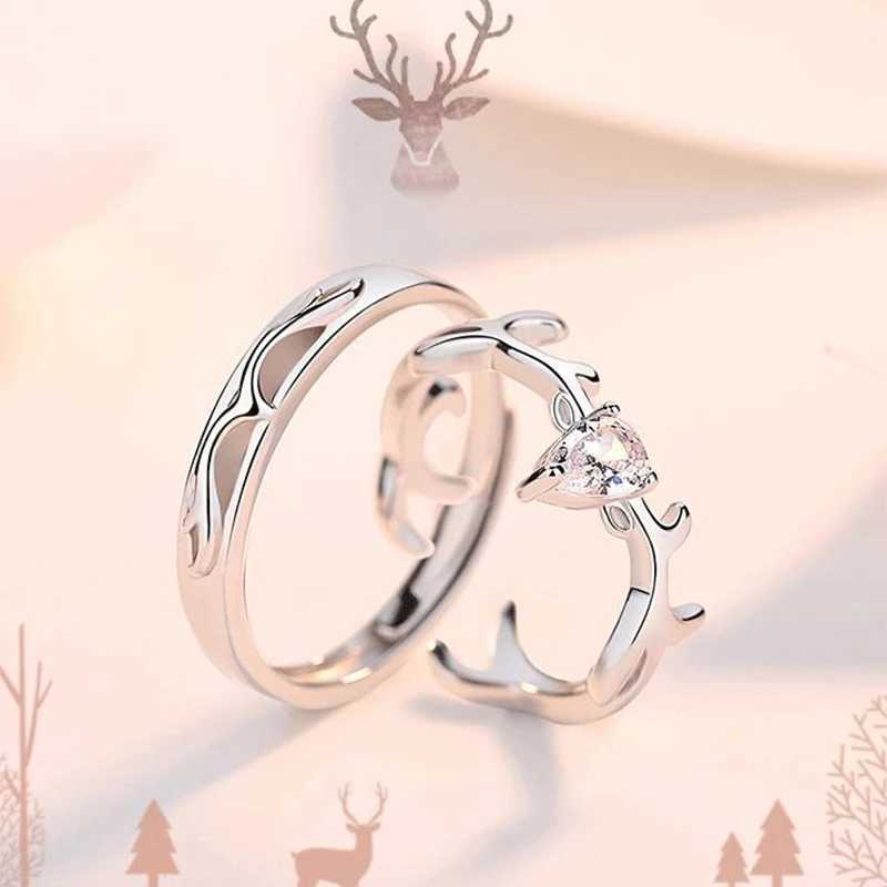 2 PCS/Set Couple Rings For Women Sun Moon Butterfly Deer Dolphin Wings Electrocardiogram Cross Matching Jewelry Finger Open RingX240921