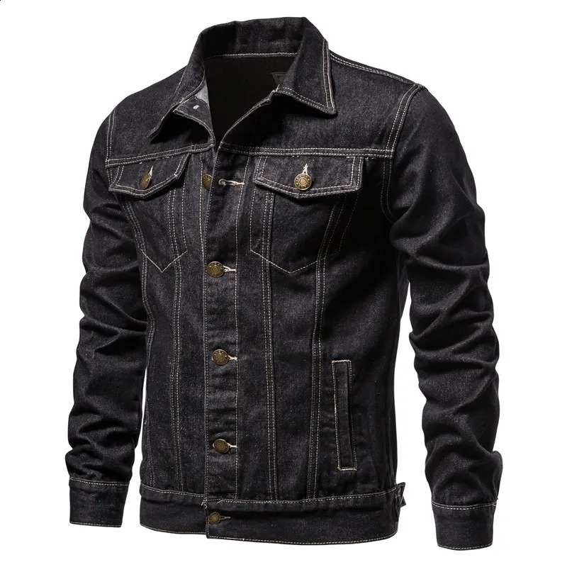 Autumn Mens Solid Denim Jacket Fashion Motorcycle Retro Jeans Slim Fit Cotton Casual Black 250317