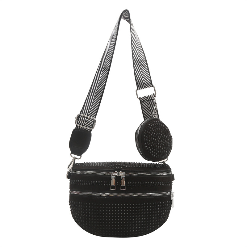 Simplified wide shoulder strap Korean version women's bag 2024 New Fashionable Hot Diamond Personalized Bag