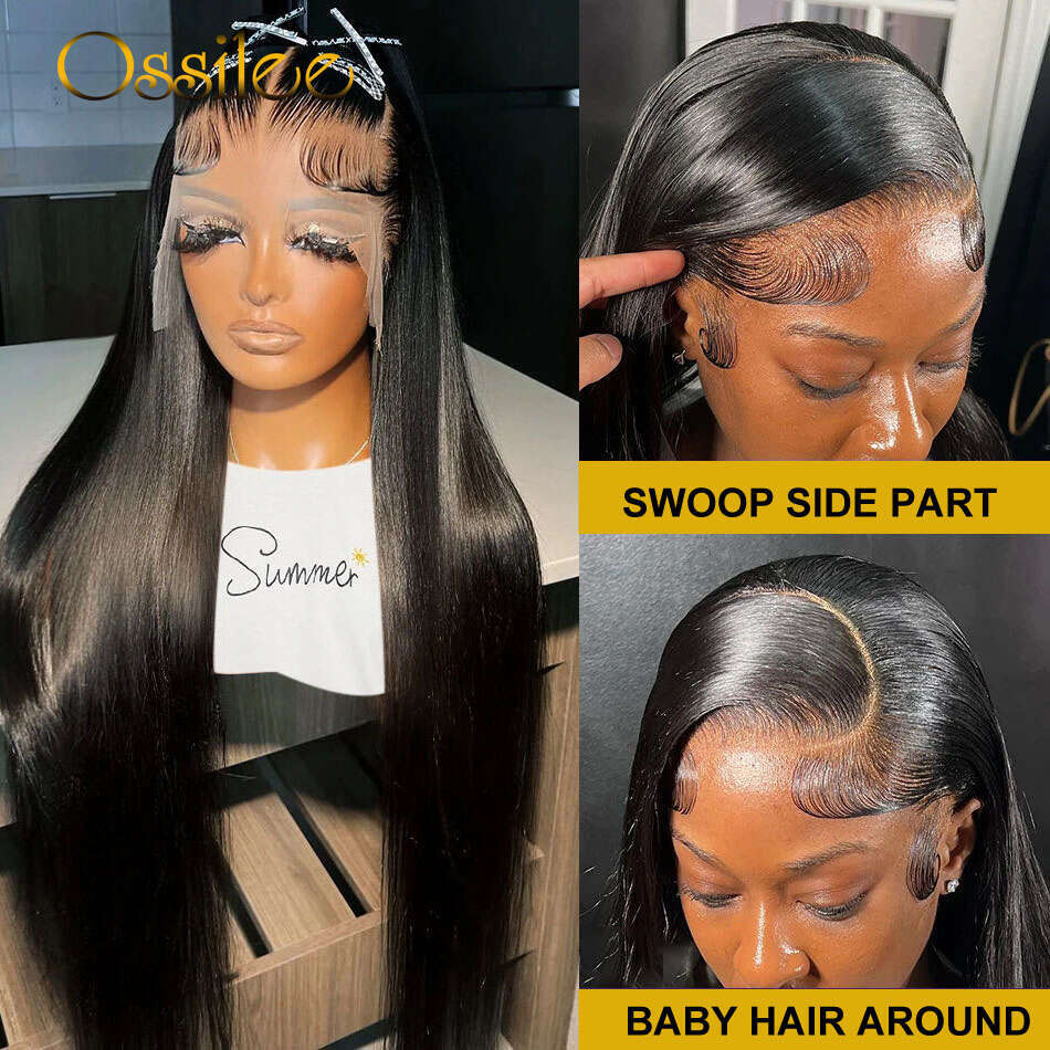 Ossilee Long 36inch Bone Straight Brazilian Human Hair 13x4/13x6 Frontal 250Density Lace Wigs for Women