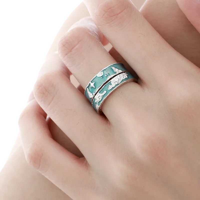 Fashion World Map Design S925 Sterling Silver Rings Drip Glue Lovers Ring Original Fine Boyfriend Girlfriend Couple Jewelry GiftX240921
