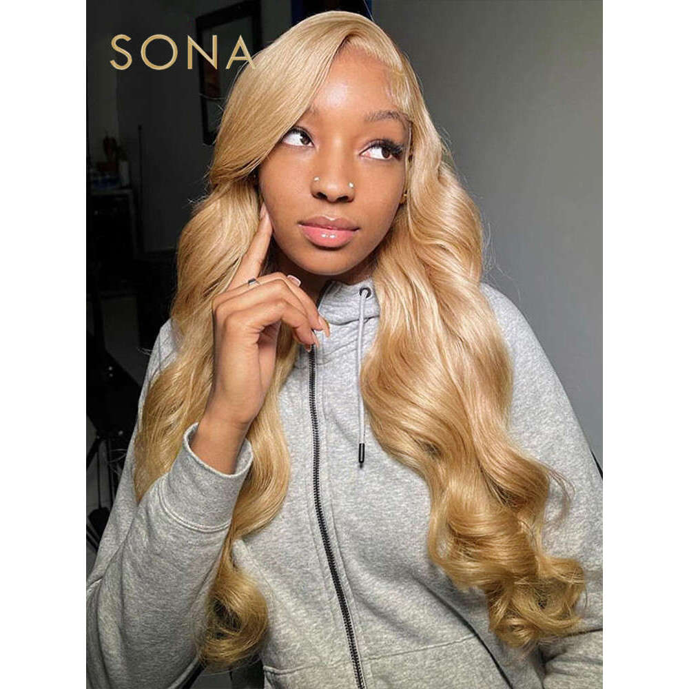 13x6 HD Transparent Frontal Wig Honey Blonde Colored Body Wave Lace Front Human Hair Wigs Color 27 Pre Plucked