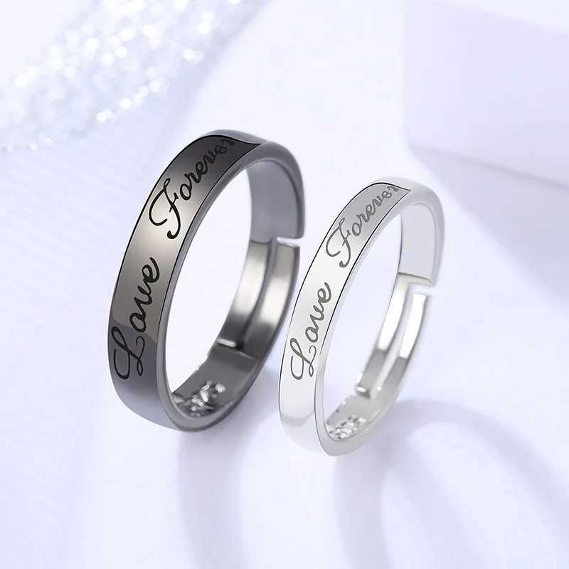 2Pcs/set Romantic Couple Rings For Women Men Punk Heart ECG Black White Forever Love Promise Wedding Ring ValentineS Day GiftX240921