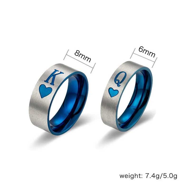 Titanium King Queen Ring StainlESS Steel Q K Letter Couple Rings Blue Jewelry Wedding Engagement Anniversary LOVEr GiftX240921