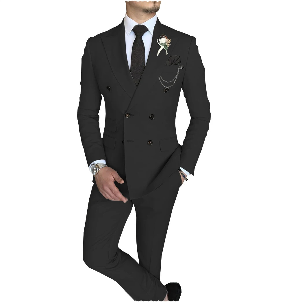 Men's Suit 2 Piece Double Breasted Lapel Jacket Business Casual Slim Fit Wedding Suit For Men BlazerPants 260713CJ - view 3