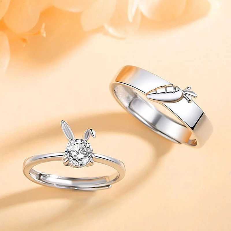 Sweet Cute Rabbit Carrot Couples Rings Adjustable Open Lovers Ring Simple Light Luxury Couple Paired Rings Valentine Day GiftX240921