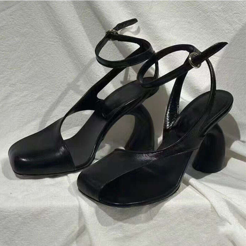 2024 Special-shaped Heel Roman Sexy Side Flip-ps High-heeled Semi-hollow Designer Sandals 34-43 Woman Shoes
