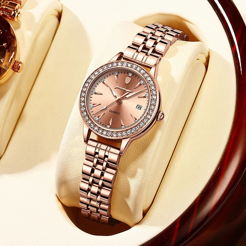 POEDAGAR Diamond Bracelet Womens Watch Elegant Rose Gold Top Waterproof Quartz y Steel Belt Calendar 240911
