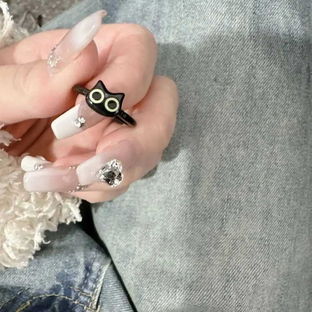 Korean Style Black Cat Ring Women Funny Rabbit Cartoon Ring Couple Ring Adjustable Opening Ring Fashion JewelryX240921