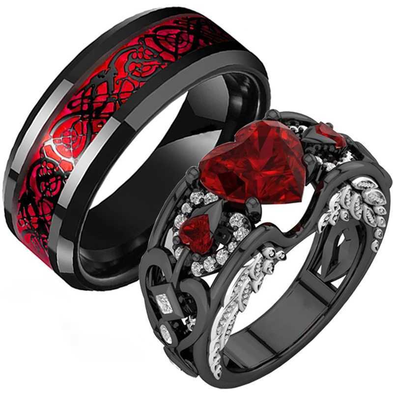 Romantic Red Heart Cubic Zirconia Valentines Day Rings for Lovers Jewelry Wedding Band Stainless Steel Couple Ring RingenX240921