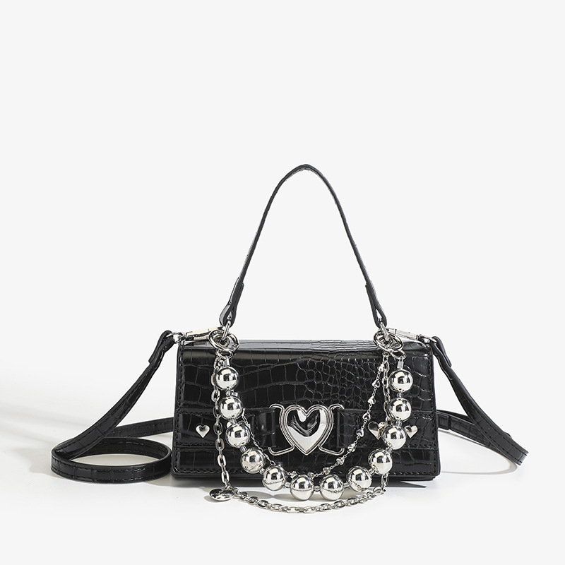 2025 Designer Women's magnetic buckle 3 open hand-held Small niche design Gothic style chain heart-shaped decoration versatile single shoulder di