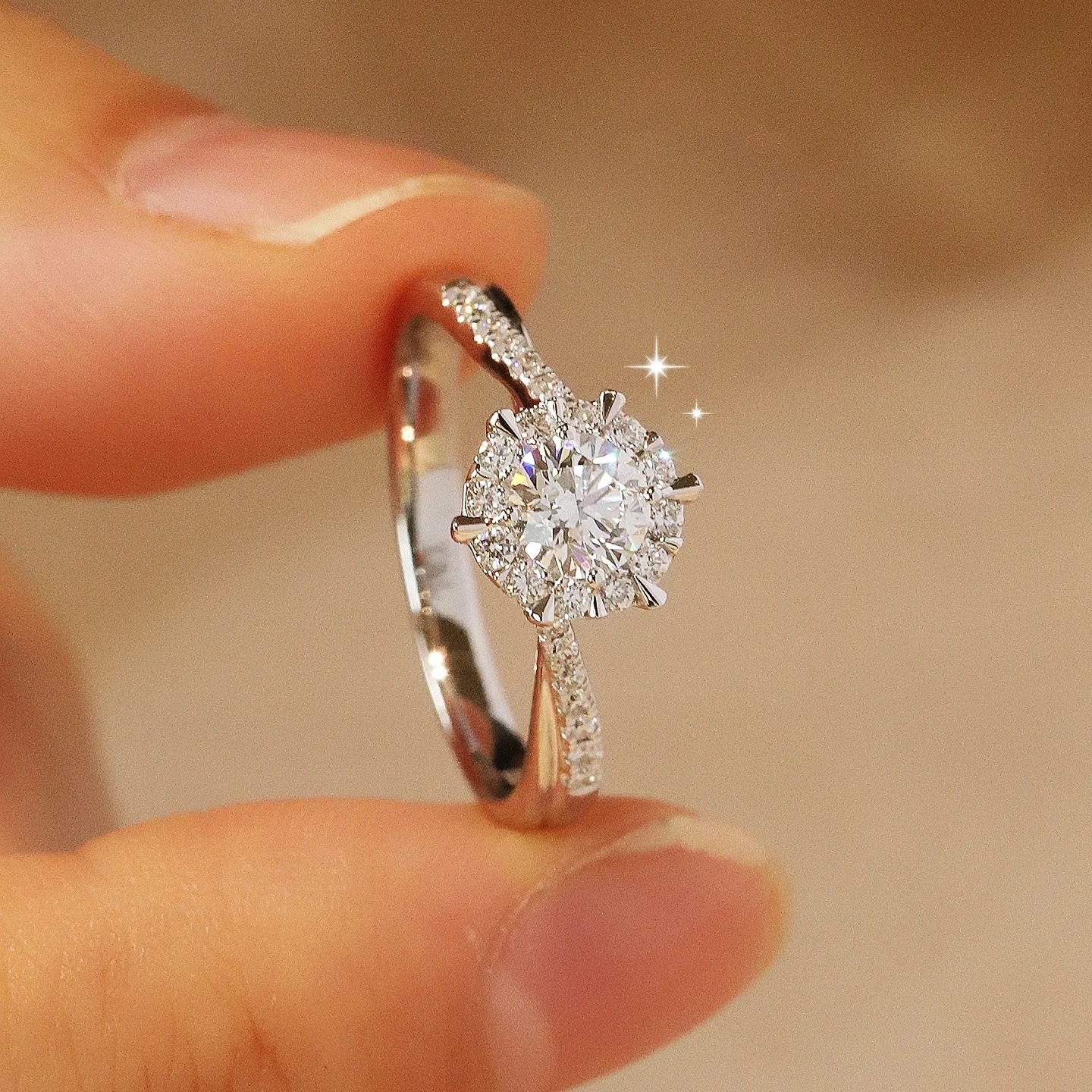 Sophisticated Ladies' Moissanite Jewelry Piece Twisted Arm Structured, Floral-Inspired Engagement Ring with Secure Four Claw Mounting