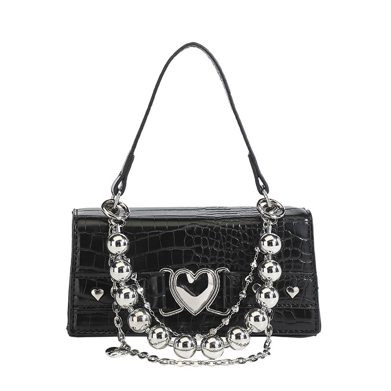 2025 Designer Women's magnetic buckle 3 open hand-held Small niche design Gothic style chain heart-shaped decoration versatile single shoulder di