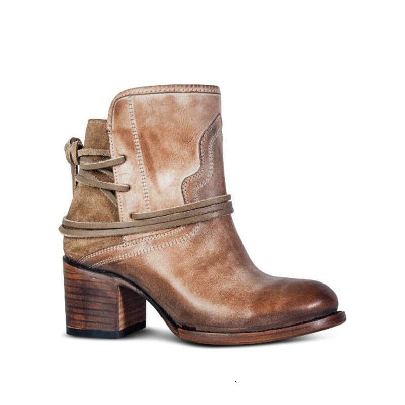 Autumn Vintage Women Chunky Heels Lace-up Booties Heeled Ankle Boots Botas De Mujer