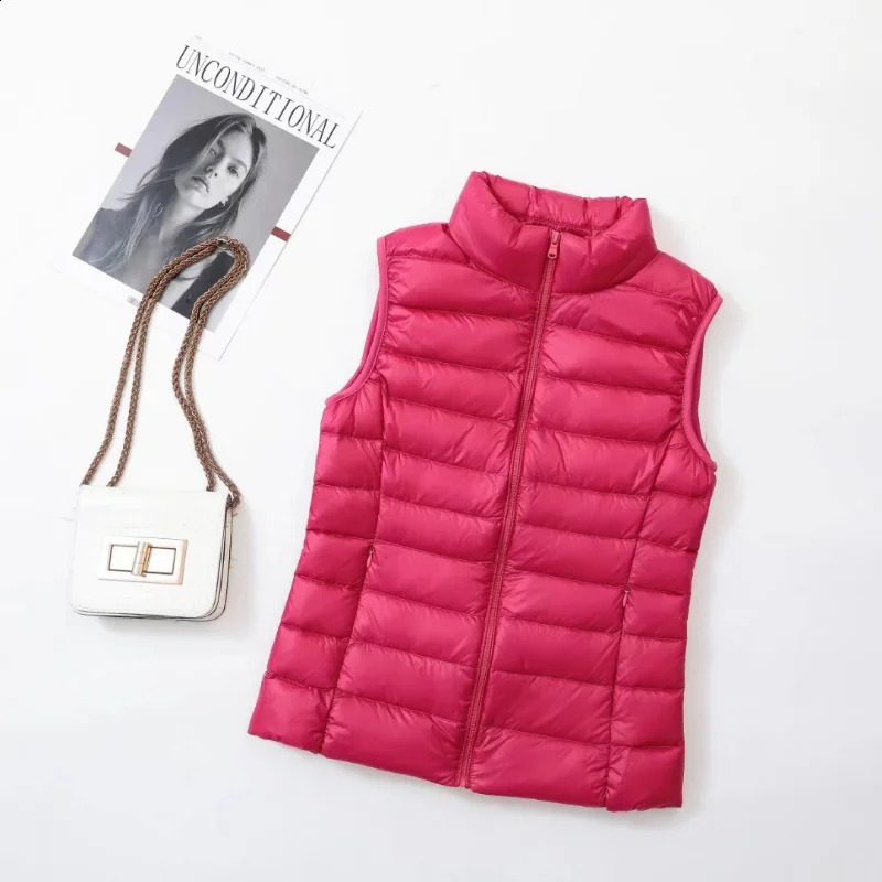 11 color womens vest for Chinese Year windproof lightweight warm waist coat sleeveless inflatable jacket white duck down park 240921