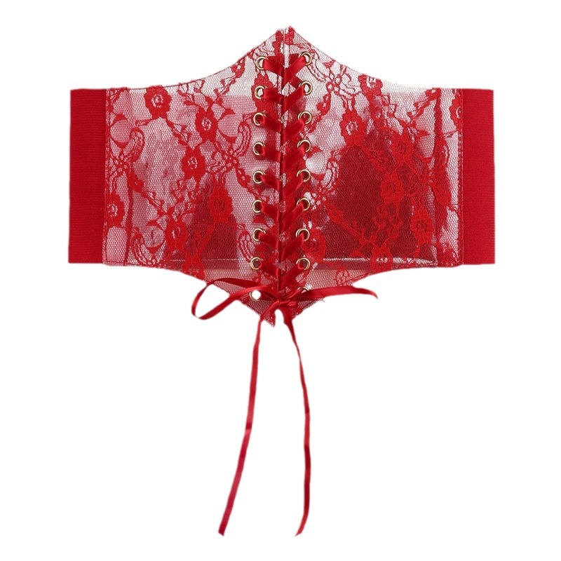 Fashion wide lace waist cover women's all-in-one dress top decorative belt Silk elastic belt waist cover