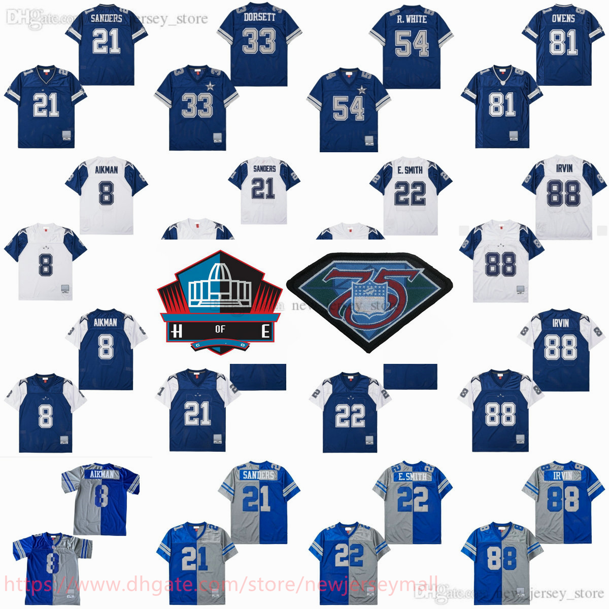 Custom S-6XL College 1995 Throwback Football 21 Deion Sanders Jersey Vintage 88 Michael Irvin Emmitt Smith Troy Aikman Tony Dorsett Randy White Terrell Owens Jersey