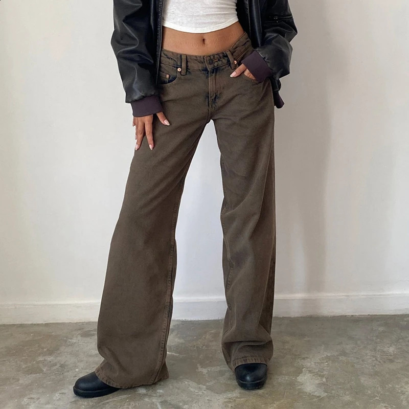 Women Y2K Aesthetic Low Rise Baggy Jeans Loose Fit Boyfriend Straight Wide Leg Jeans Trendy Stretch Long Denim Pants Trousers 240921