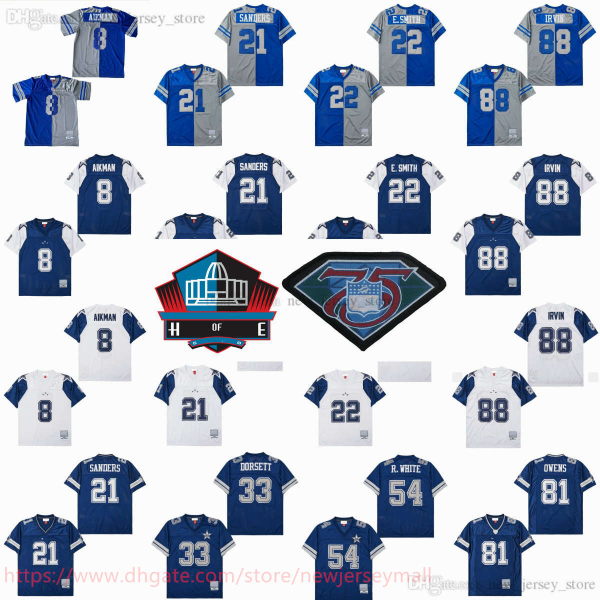 College 1995 Throwback Football 21DeionSanders Jersey Vintage 22EmmittSmith 8TroyAikman 33TonyDorsett 54RandyWhite 81TerrellOwens Jersey