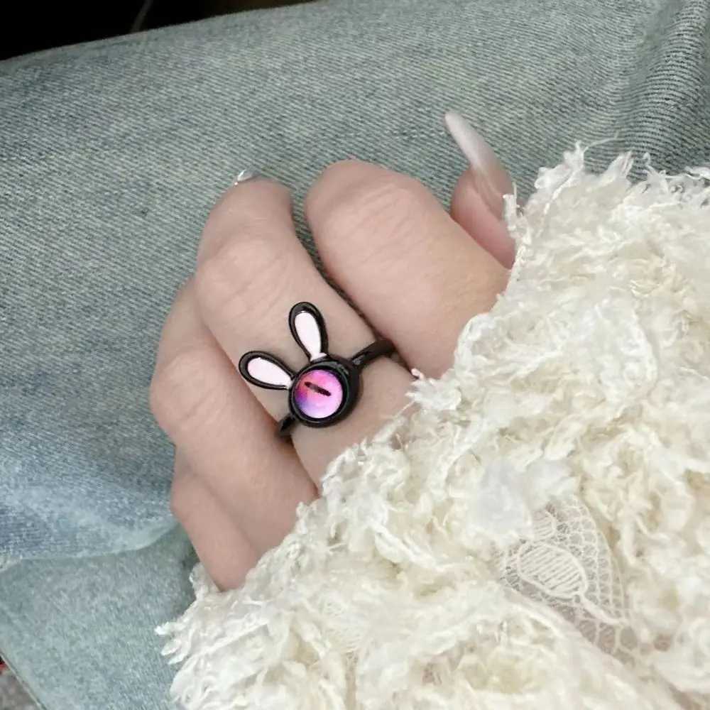 Korean Style Black Cat Ring Women Funny Rabbit Cartoon Ring Couple Ring Adjustable Opening Ring Fashion JewelryX240921