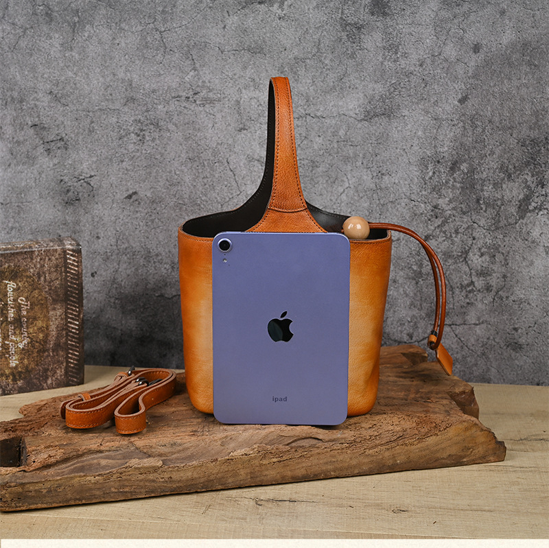 Vintage Cow Leather Bags For Women Handmade TLXT 3 Color Wiping Designer Bucket Bag Female Designer Luxury Handbag Brown Bag