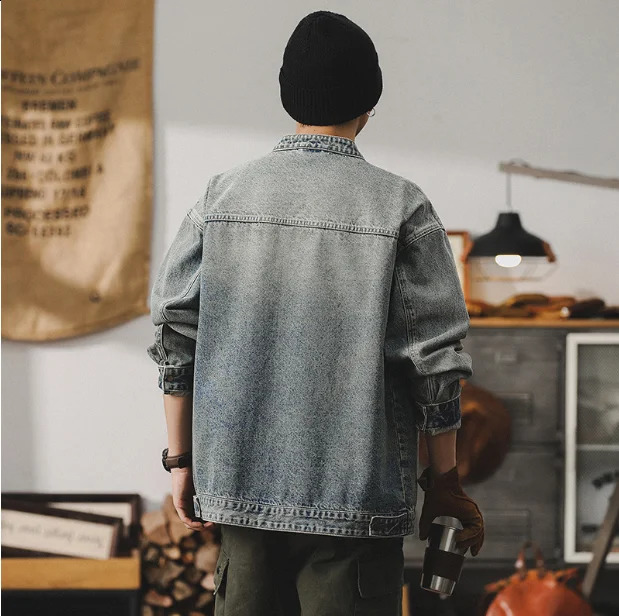 spring and fall American heavy retro denim mens senior sense of gangsters Detroit overalls denim jacket men size 4XL 240911
