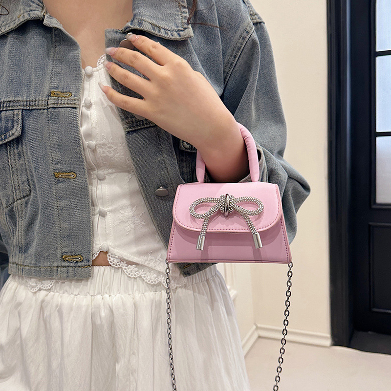 Bow shaped Korean style western-style small square bag Female 2024 new mini handbag Simple chain shoulder bag