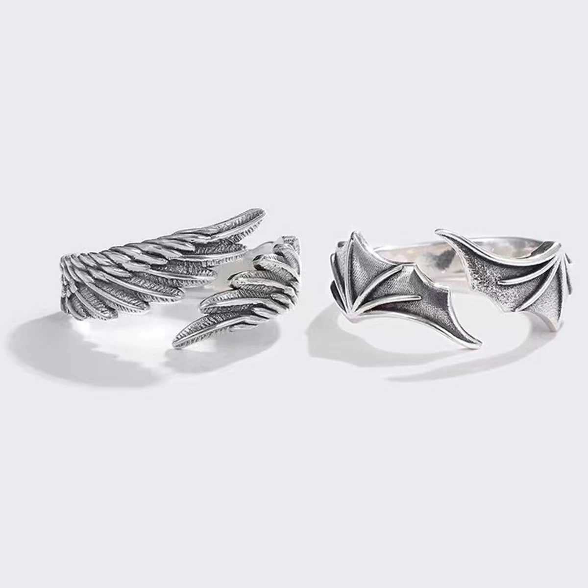 1 Pair Of Fashionable Angel and Demon Wing Open Ring For Men and Women Couple Temperament Matching RingX240921