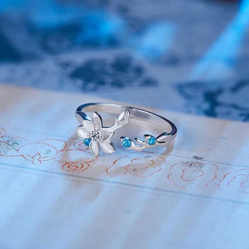 Anime Mo Dao Zu Shi Rings Lan Wang Ji Wei Wuxian Red Blue Crystal Flower Opening Rings Wedding Couple Jewelry Valentines Day GiX240921