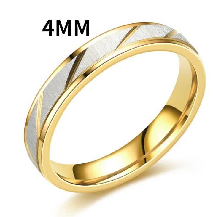 Fashion Gold Stripes Couple Rings 6mm 4mm Stainless Steel Contrast Color Jewelry Valentines Day GiftsX240921