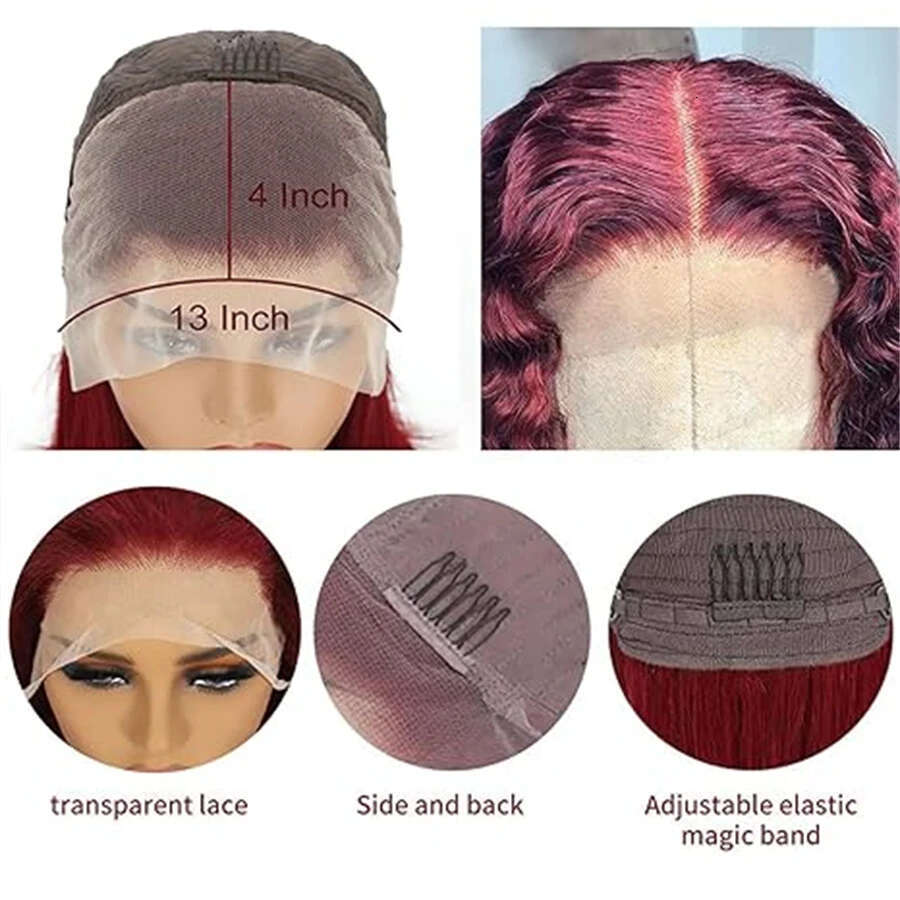 99J Bury Short Bob 13x4 Front Human Hair Red Colored Deep Wave 13x6 Lace Frontal Wig