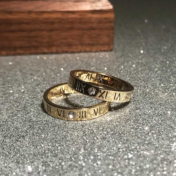 Ramos Fashion Zircon Roman Number Couple Ring Rose Gold Color Woman Gift Titanium Steel Jewelry Not Change Color Drop ShippingX240921