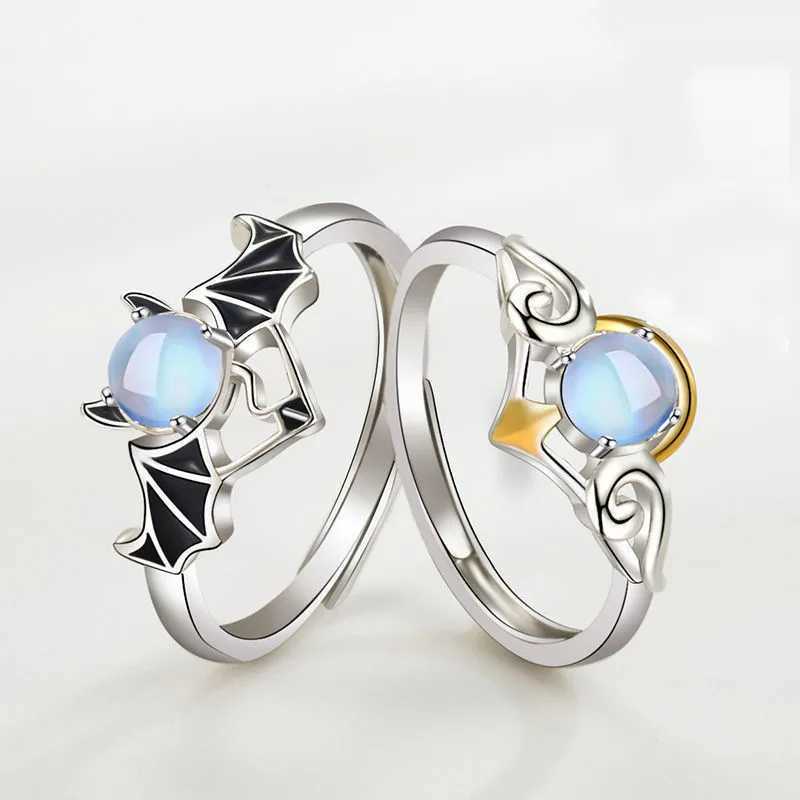 Gothic Punk Angel And Demon Devil Wings Couple Rings For Women Men Fashion Best Friend Wedding Engagement Ring Jewelry GiftsX240921