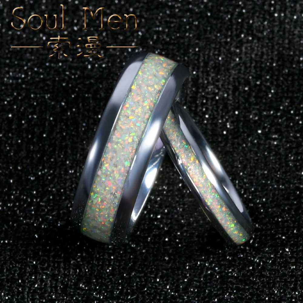 Tungsten Carbide Wedding Rings For Women Men Rose Gold/Silver Color White Created-Opal Engagement Wedding Gifts Bands 4/8mmX240921