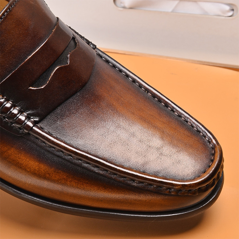 Men Penny Loafers Genuine Leather Slip On Black Casual Business Dress Mens Wedding Party Office Fashion Shoes