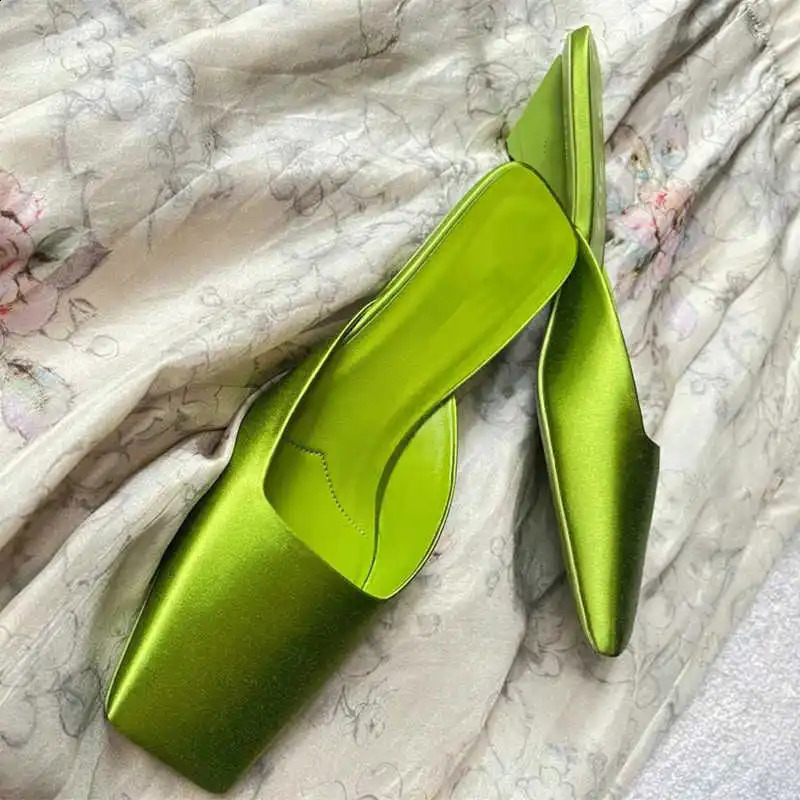 satin womens mule shoes summer sexy square head strange low heel slide sandals elegant and comfortable dress slide 240919