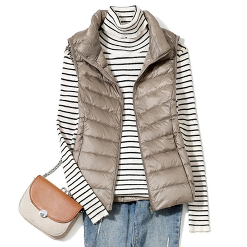Womens Warm Vest Autumn Lightweight Apron Jacket Ultra Light Winter Bedding Coat Puff Duck Down 240921
