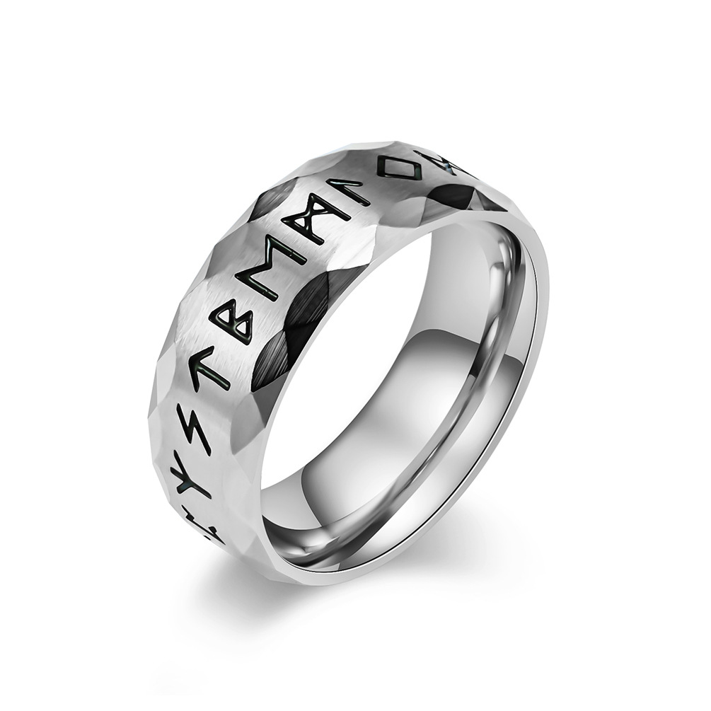 New vintage Nordic text titanium ring antique silver men's hand jewelry Free shipping