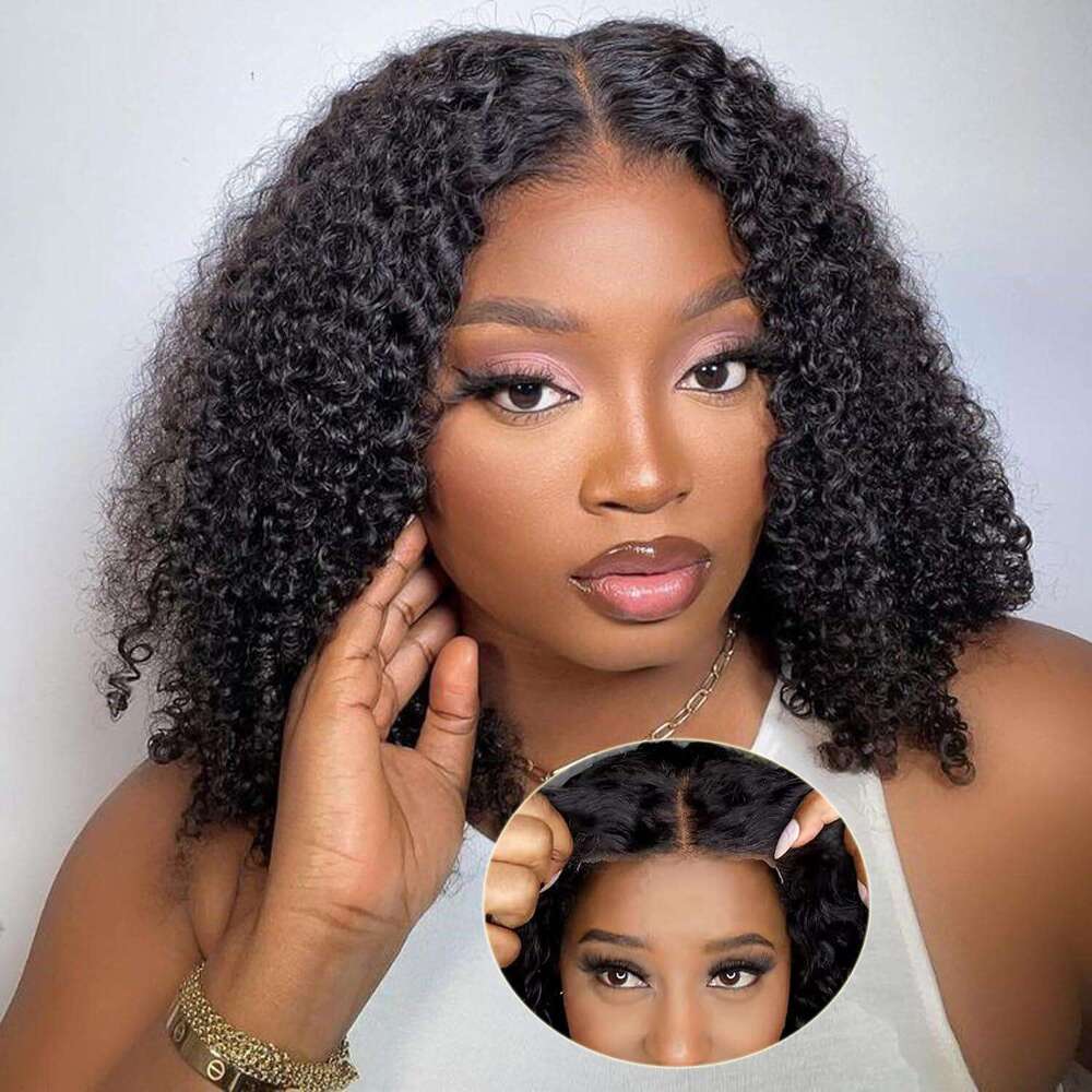 Glueless Kinky Bob Wig Human Ready To Wear Transprent 4x4 Lace Closure For Women Curly Wigs Peruvian Remy Hair