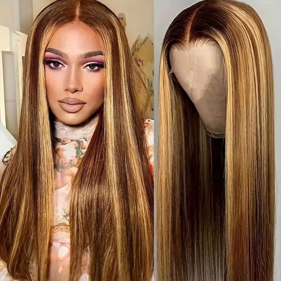 P4/27 Highlight Straight Wig Wigs Honey Blonde Body Wavy T Part Brazilian Natural 100% Human Hair Lace Frontal