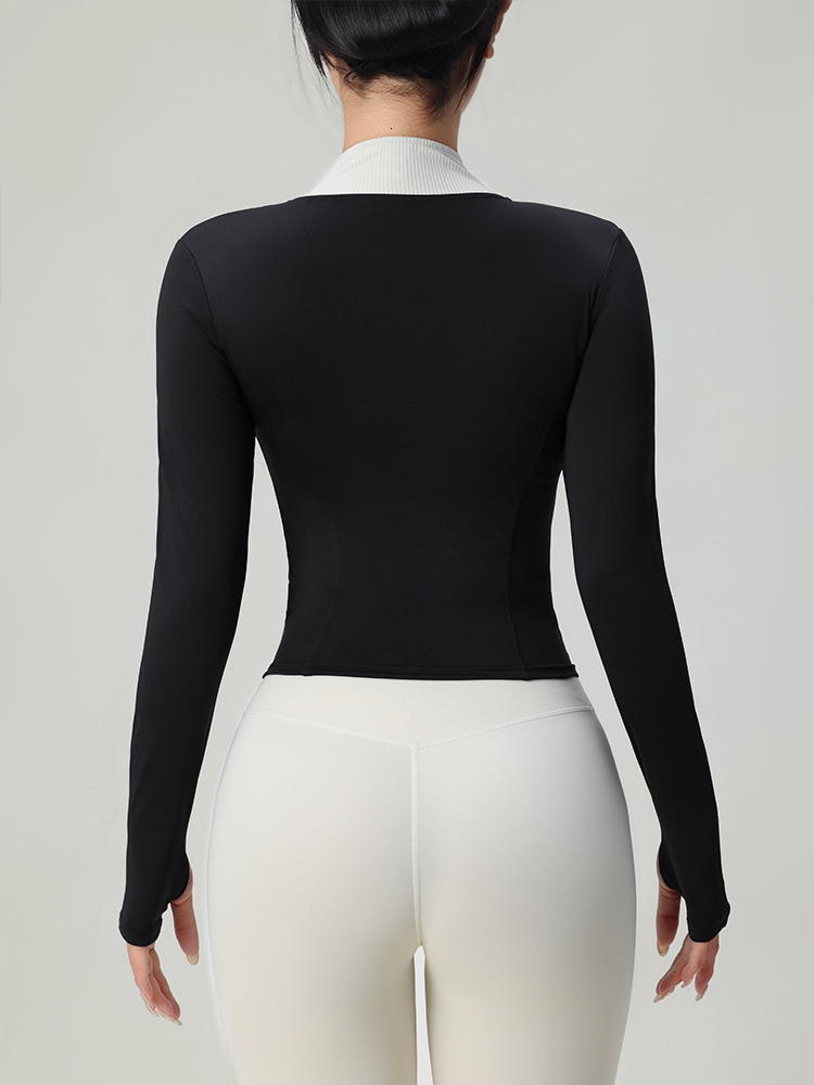 Quality Splicing 2024 Winter New Zipper Long-Sleeved Coat Quick Dry Slimming Yoga Wear Female Running Fiess Sports Top