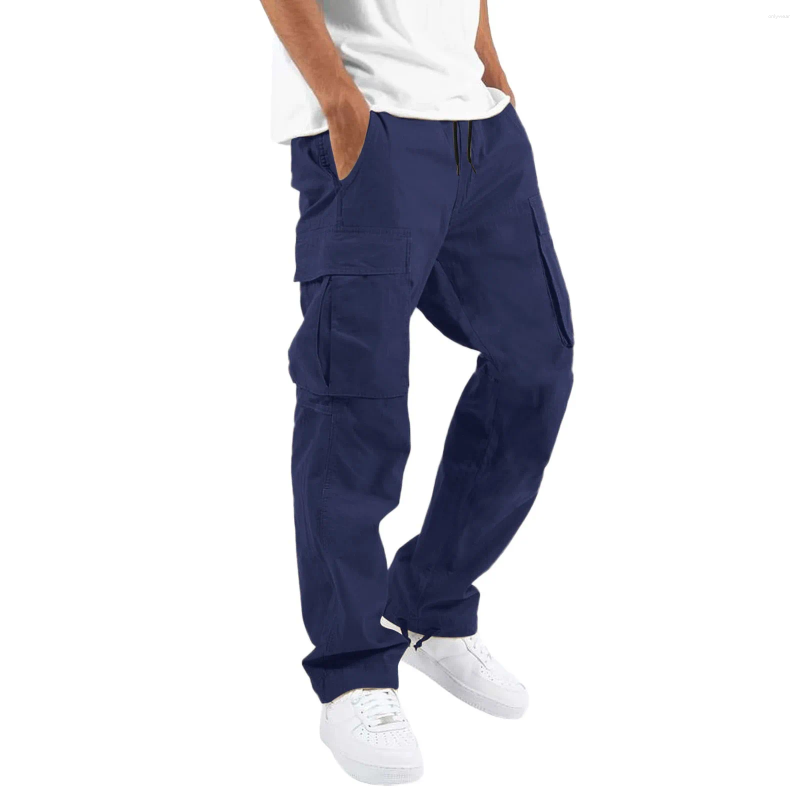 Men's Pants Men Cargo Casual Solid Color Joggers Drawstring Elastic Waist Sweatpants Sports Running Fitness Trousers Streetwear