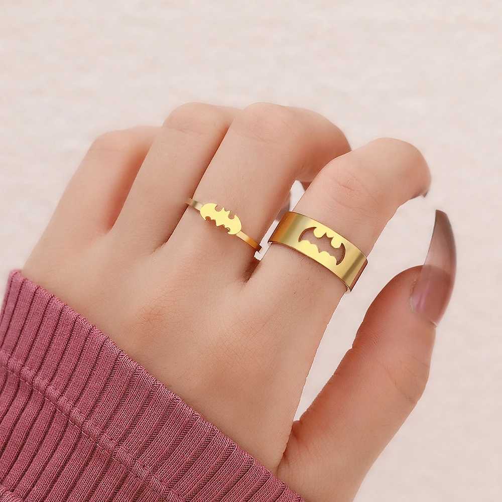 Stainless Steel Rings Gothic Hip Hop Punk Bat Fashion Adjustable Couple Ring For Women Jewelry Wedding Engagement Gift 2Pcs/setX240921