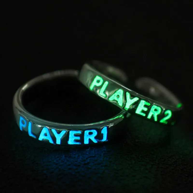 Luminous Ring for Couple Creative Glowing in the Dark Player 1 Player 2 Matching Gaming Ring for Women Men Valentines Day GiftX240921