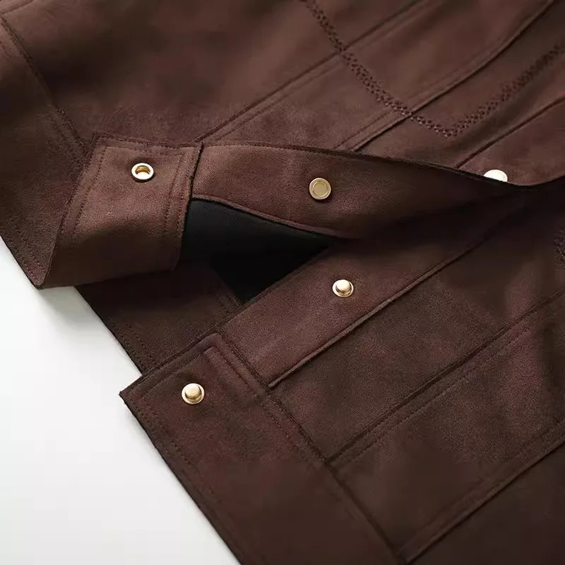 2024 Autumn Brown Jacket Women Spring Vintage Womens Suede Leather Jacket Windbreaker in Coat Streewear Women Clothes 240921