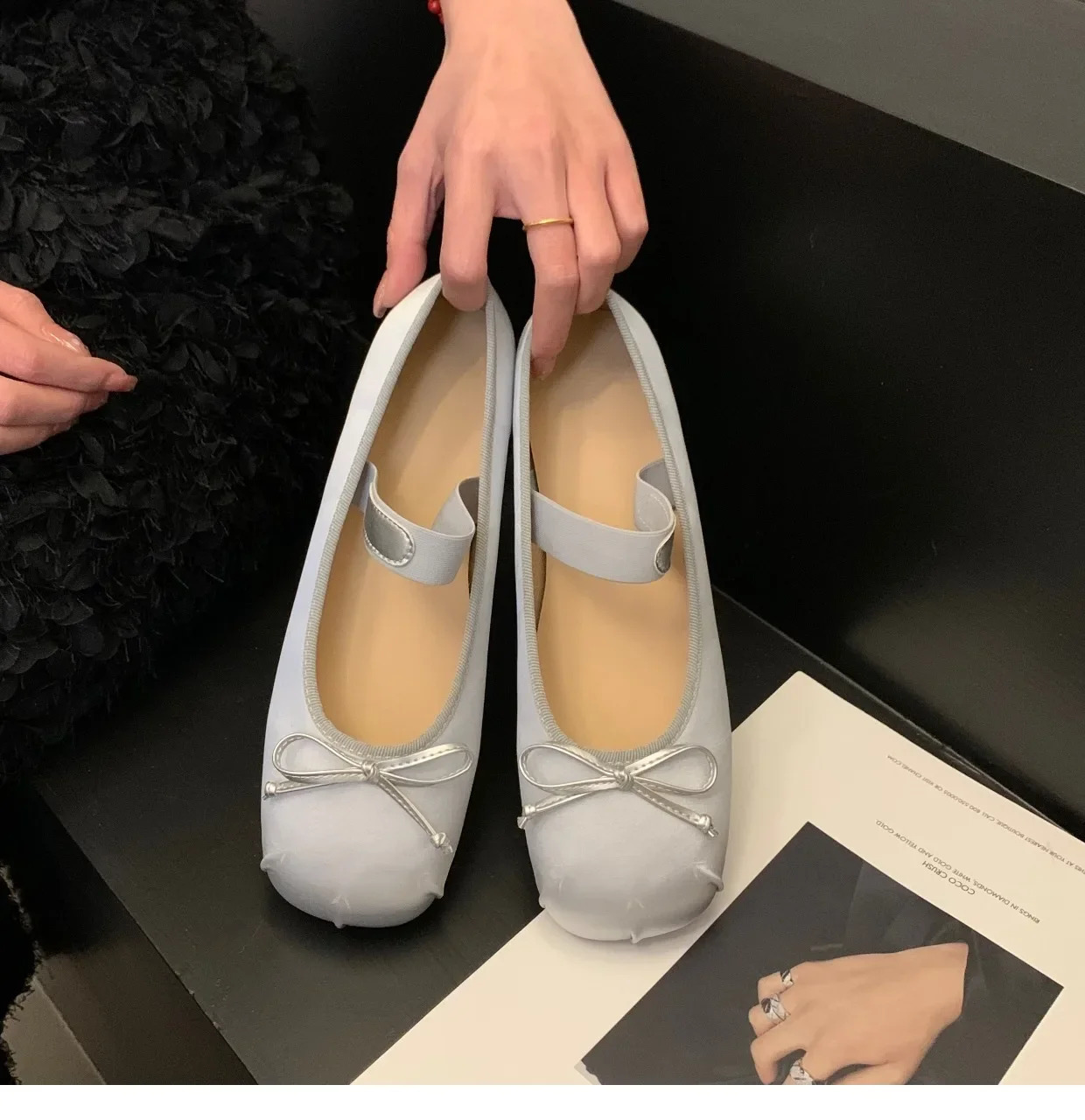 satin ballet shoes for womens classic square toe bow elastic band ballet dancer flat womens soft Loafers 240919