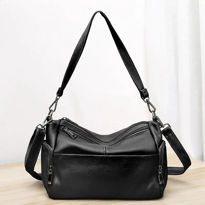High Quality Cow Leather Womens Shoulder Crossbody Bag Genuine Leather Underarm Bag Ladies Commuting Large Capacity Tote Bag 240909