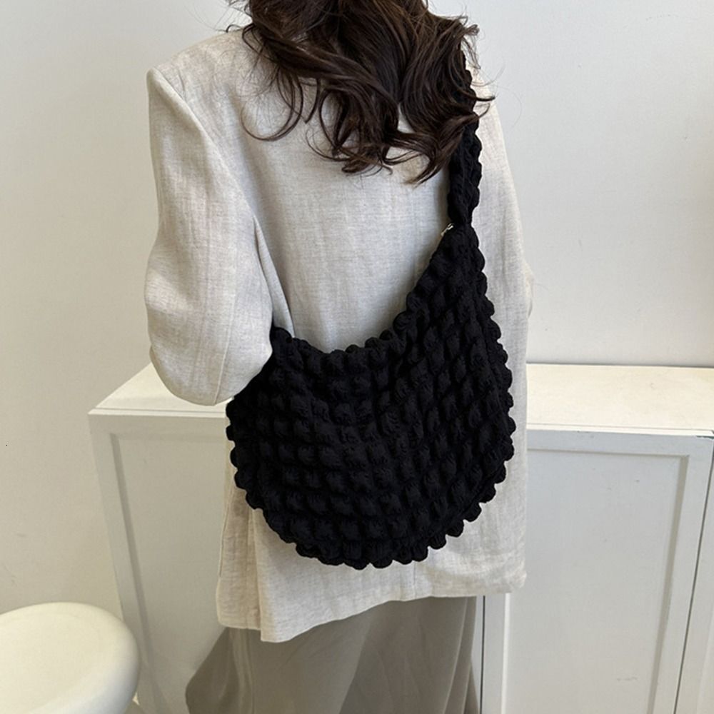 JUTBONG Large Capacity Shoulder Plaid Quilted Solid Color Crossbody Cute Embroidered Underarm Bag Women