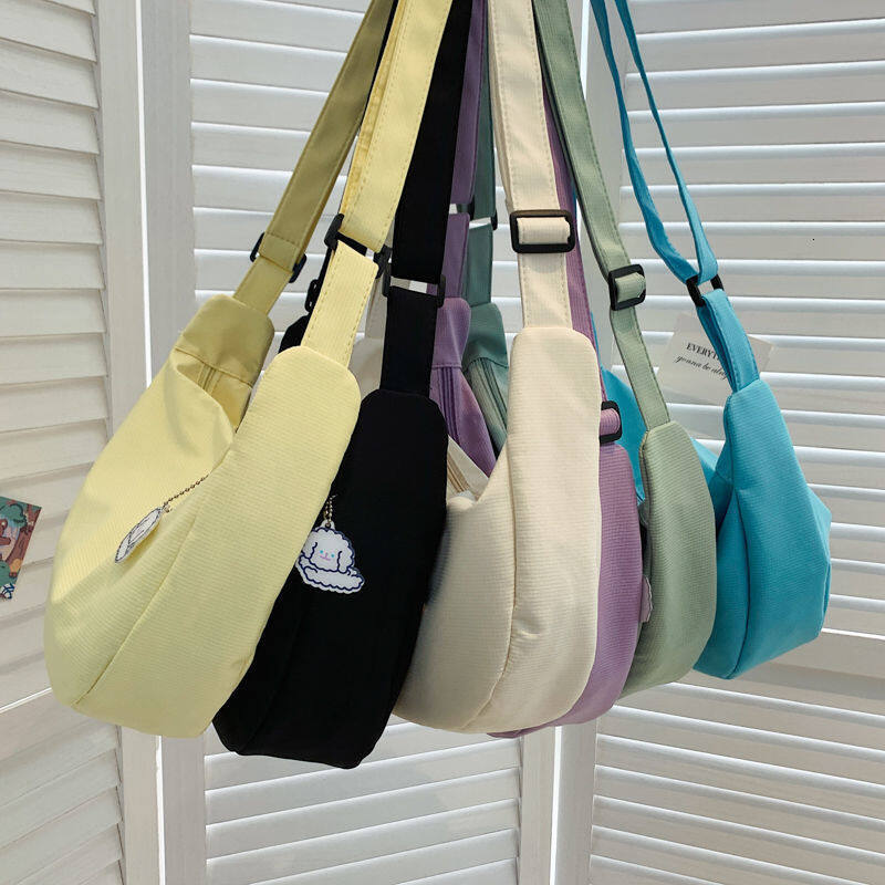 Korean Version All-Match Crossbody Bag Student ins Japanese Shoulder Haruku Simple Waffle Casual Art Messenger Solid Color Dumpg bag